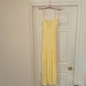 🍋 DYNAMITE Yellow Ribbed Tiered Midi Dress Size M